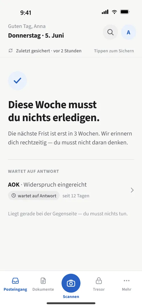 Postruhe zeigt Entwarnung: diese Woche ist nichts zu tun.