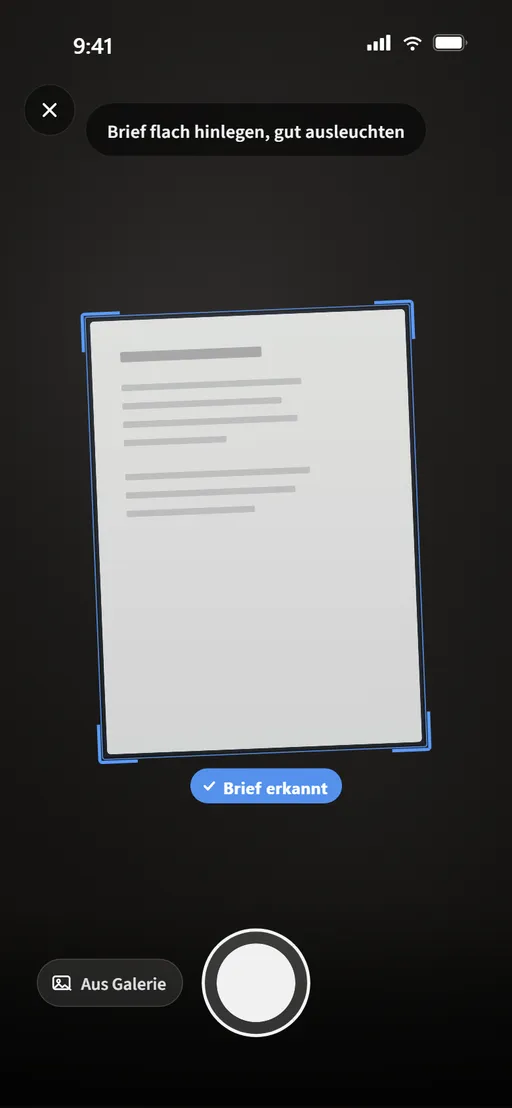 Postruhe Kamera-Ansicht beim Abfotografieren eines Briefs